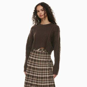 Aritzia Sunday Best Women's Peggy Cropped Merino Wool Cable-Knit Sweater Brown